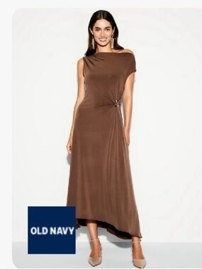 Old Navy Chocolate Brown Asymmetrical Knot-Detail Maxi Dress